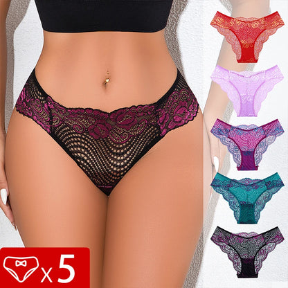 5pcs/pack Embroidery Floral Sexy Women Panties Breathable Comfort Sexy Lingerie Elegant Lady Briefs Multi Color Female Underwear