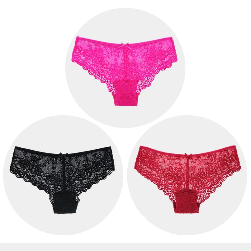 Women Briefs Sexy Full Lace Panties Hollow Out Low-waist Female Shorts Soft Solid Color Breathable Underwear Fast Ship 3pcs/lots