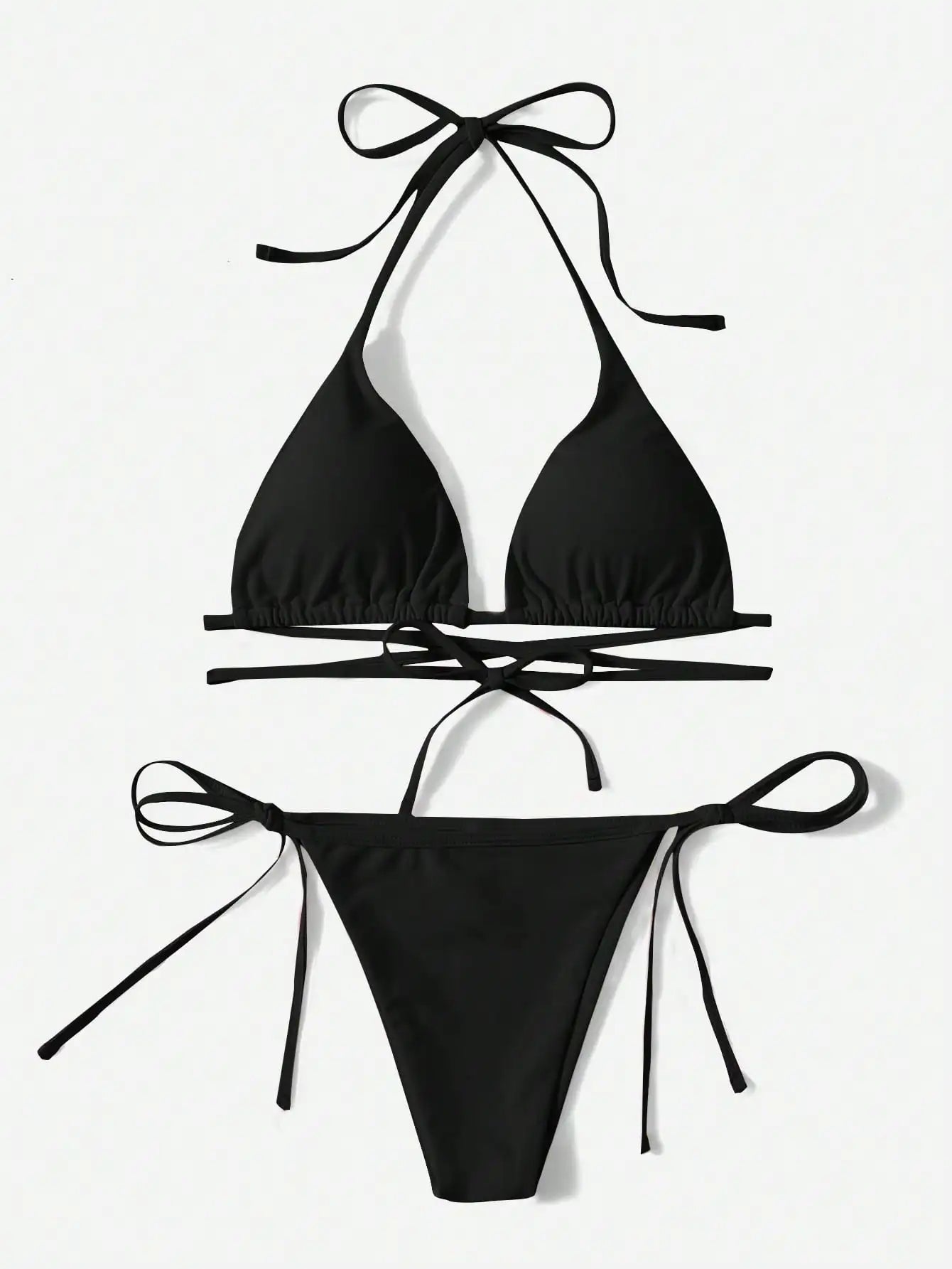 Solid color three-point bikini strap-on women's swimsuit set