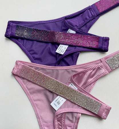 Letter Sexy Panties Women Thongs Rhinestones Diamonds G-string Sports Thong Low Waist Shorts Briefs T-back Fitness S-XL