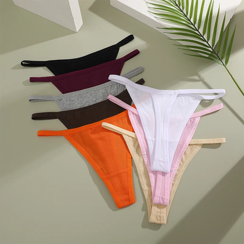 FINETOO 6PCS/Set Sexy Women Cotton G-String Underwear Low Waist Panties Girl T-back Panty Soft Thin Strap Femme Thong Lingerie