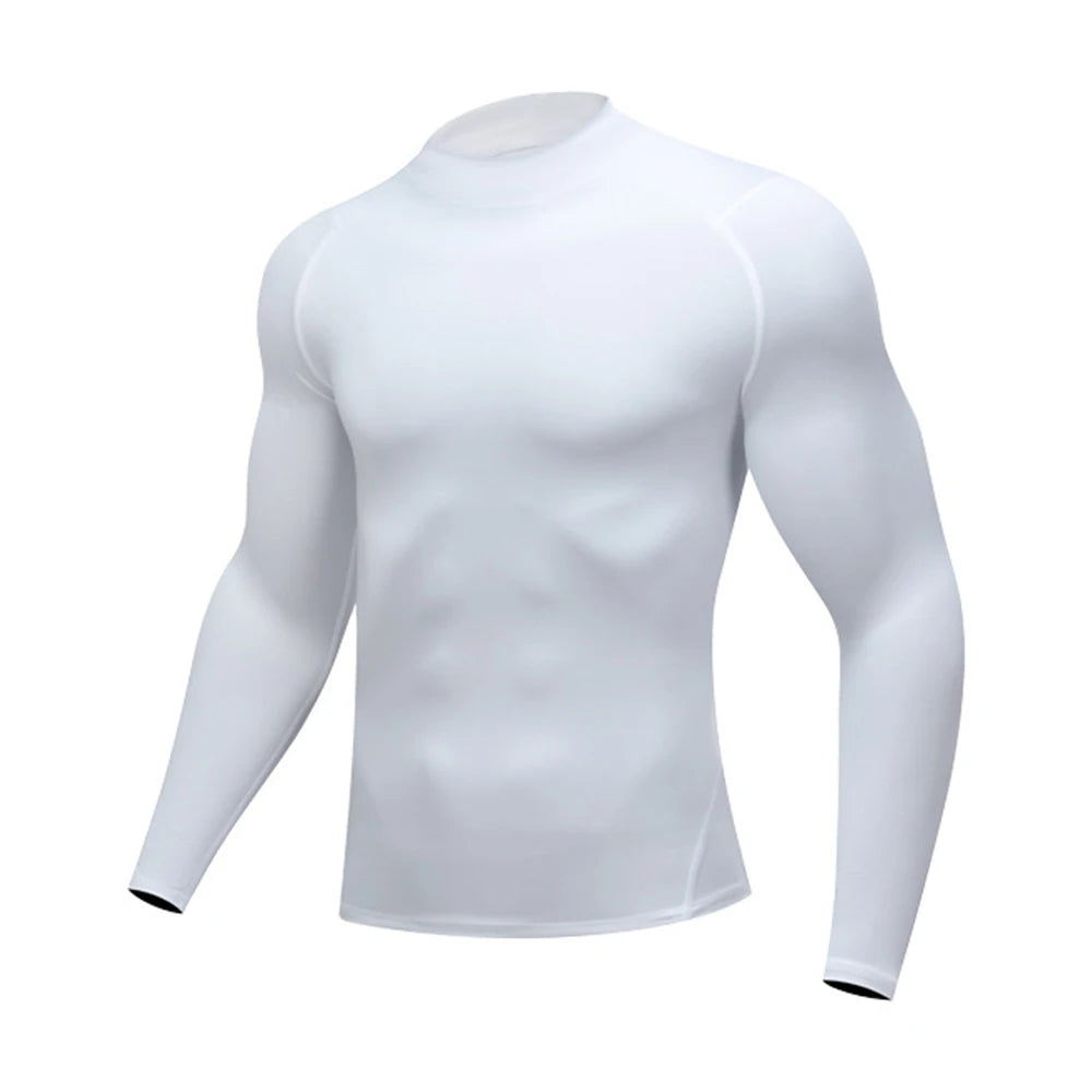 Autumn New Sports Shirt Men High Neck Compression Shirt Long Sleeved Training Top High Stretch Undershirt