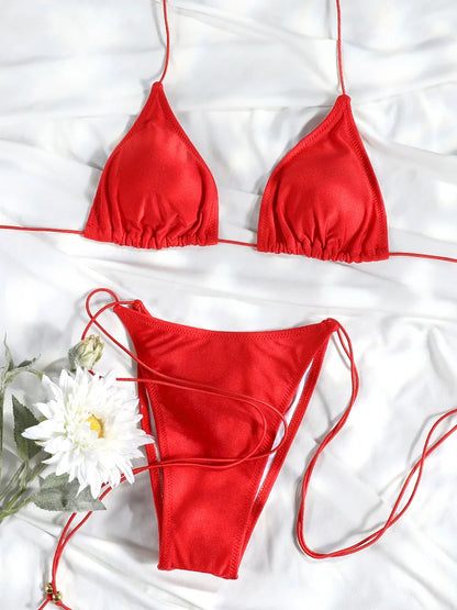 Sexy Triangle Mini Bikini Sets Micro Thongs Swimsuit Women Bathing Suit Biquini Bandage Beachwear Print Swimwear Thong Bikini