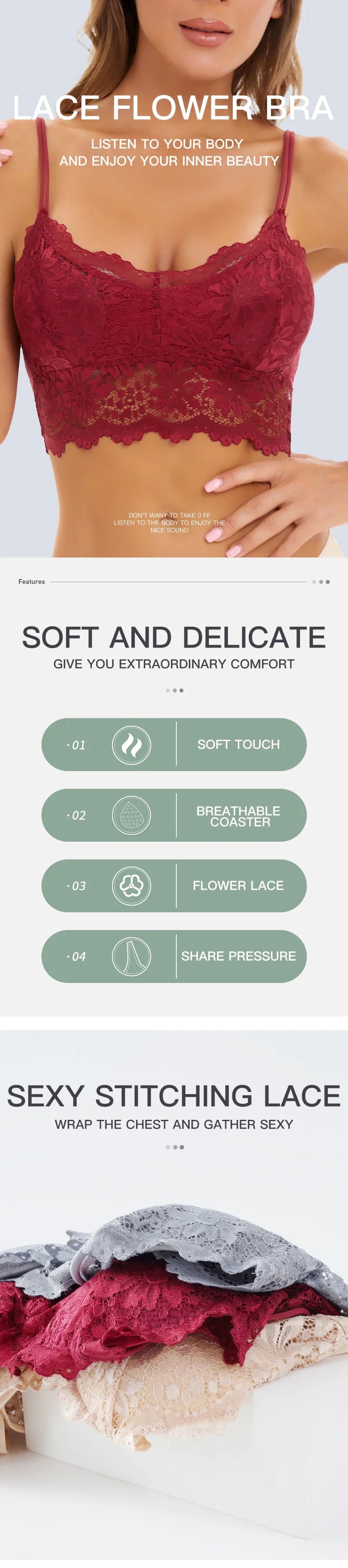 New Women Lace Bras Top Comfortable Bralette Solid Color Sexy Underwear Vest Female Hollow Out Wireless Lingerie Seamless Bra