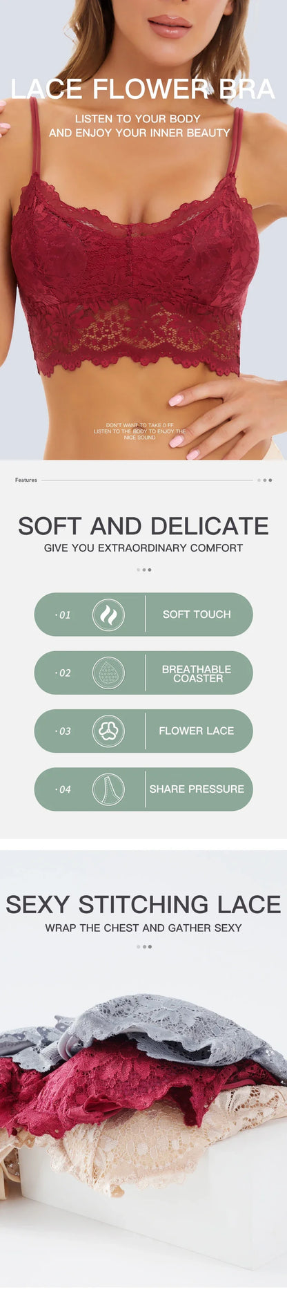 New Women Lace Bras Top Comfortable Bralette Solid Color Sexy Underwear Vest Female Hollow Out Wireless Lingerie Seamless Bra