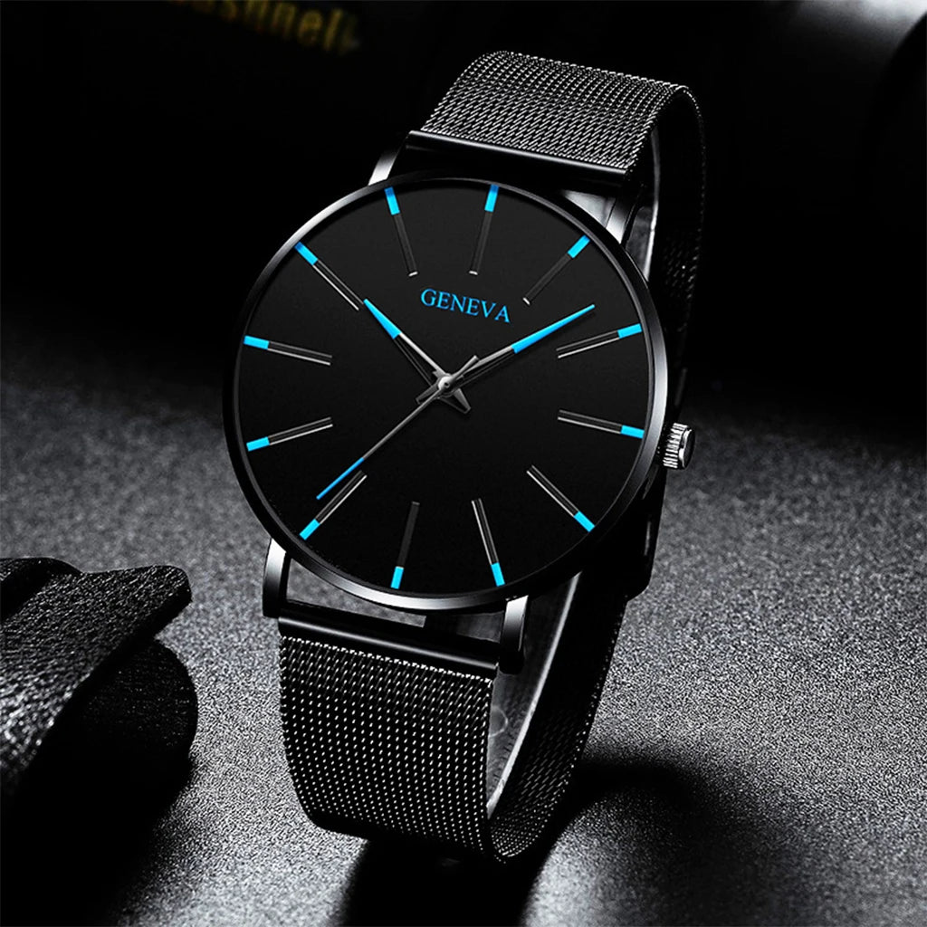 Fashion Ultra Thin Men’s Business Watches Steel Mesh Belt Quartz Wrist Watch for Man Clock Reloj Hombre