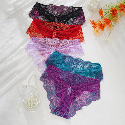 5pcs/pack Embroidery Floral Sexy Women Panties Breathable Comfort Sexy Lingerie Elegant Lady Briefs Multi Color Female Underwear