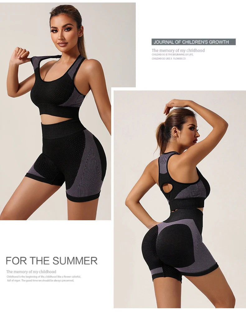 Seamless Bra Yoga Sports Set Fitness Shorts Bra Women Tops Leggings 2 Piece Suits Running Workout Gym Female Vest Clothing