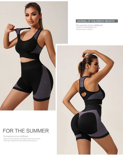 Seamless Bra Yoga Sports Set Fitness Shorts Bra Women Tops Leggings 2 Piece Suits Running Workout Gym Female Vest Clothing