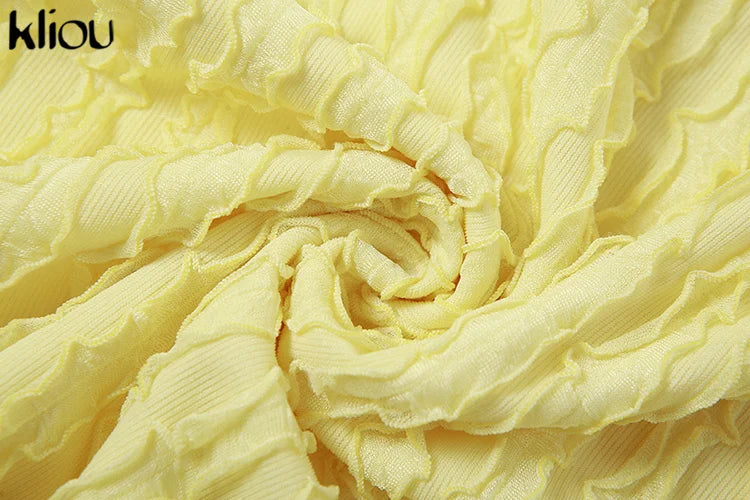 Kliou Solid Ruched Spaghetti Strap Bandage Maxi Dress Women Casual Sleeveless Backless Bodycon Ladies Party Streetwear Dresses