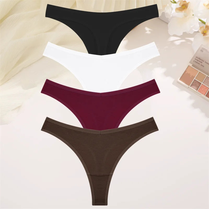Women Cotton Thongs Female Sexy Low Waist Panties G-String Underwear Thongs Striped Panties Female Underwear T-Back Intimat 4PCS