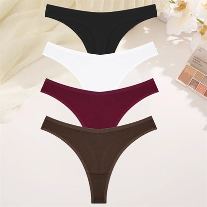 Women Cotton Thongs Female Sexy Low Waist Panties G-String Underwear Thongs Striped Panties Female Underwear T-Back Intimat 4PCS