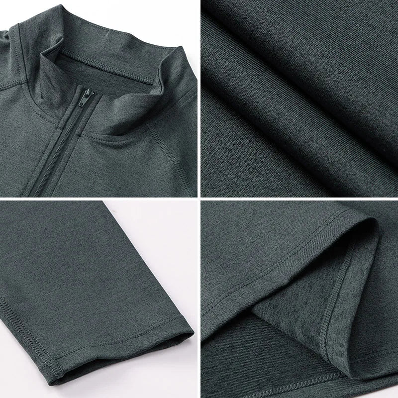 Men's Autumn Fitness Long-Sleeved Quick-Dry Running Tops Half-Zipper Slim-Fit Training Sweatshirt Baselayer Undershirts