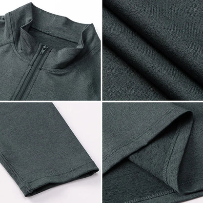 Men's Autumn Fitness Long-Sleeved Quick-Dry Running Tops Half-Zipper Slim-Fit Training Sweatshirt Baselayer Undershirts