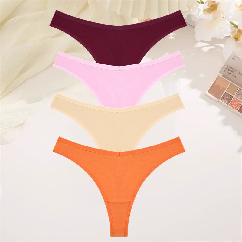 Women Cotton Thongs Female Sexy Low Waist Panties G-String Underwear Thongs Striped Panties Female Underwear T-Back Intimat 4PCS