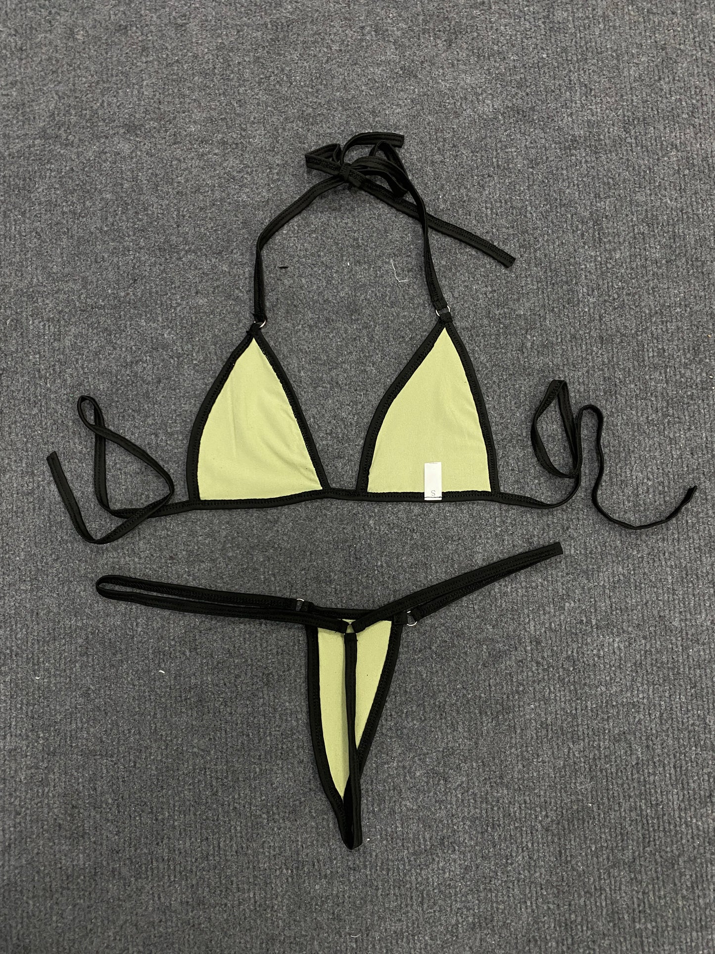 Summer fashion sexy three-point contrasting color backless hanging neck two-piece set bikini women's clothing