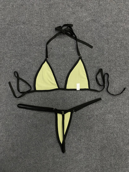 Summer fashion sexy three-point contrasting color backless hanging neck two-piece set bikini women's clothing