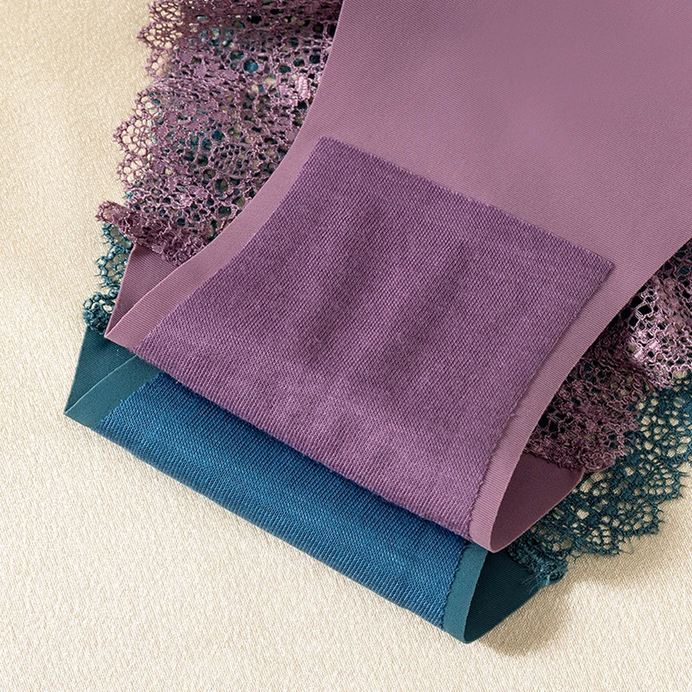 WarmSteps 3Pcs/Set Women's Lace Panties Briefs Solid Ice Silk Lingerie Female Underpanties Underwear for Woman Low Rise Briefs