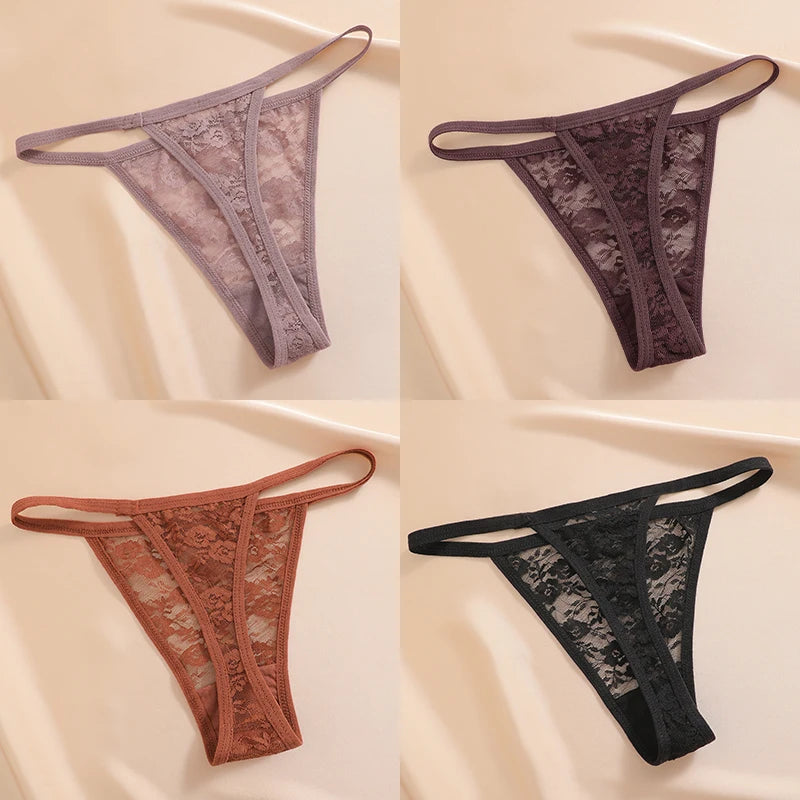 Women's Underwear Lace Panties Floral Lingerie Woman Panties Sexy Thong G-String Female Pantys Perspective Intimates Ne 4PCS