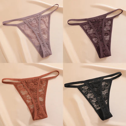 Women's Underwear Lace Panties Floral Lingerie Woman Panties Sexy Thong G-String Female Pantys Perspective Intimates Ne 4PCS