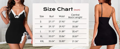 Sexy Night Gowns Lace Trim Sleep Dress V Neck Babydoll Chemise Dress Side Split Nighty