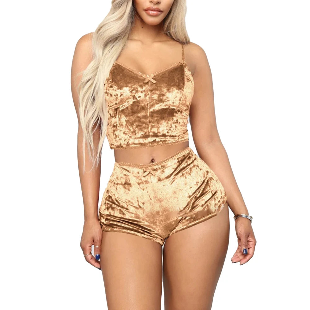 Women Sexy Nightwear Lingerie Sleepwear Underwear Crop Tops Shorts Pajamas Set