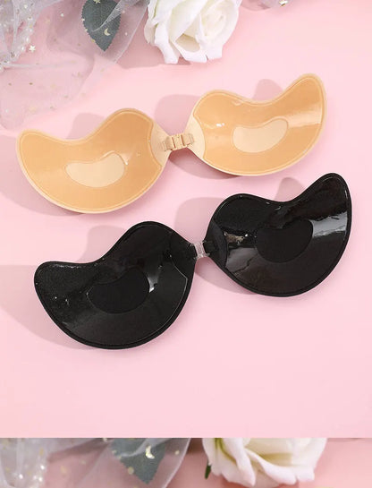 FINETOO 1Pair Women Invisible Underwear nubra Breast Patch Tow-Color Hypoallergenic Mango Cup bra Silicone Non-Falling Off Thin