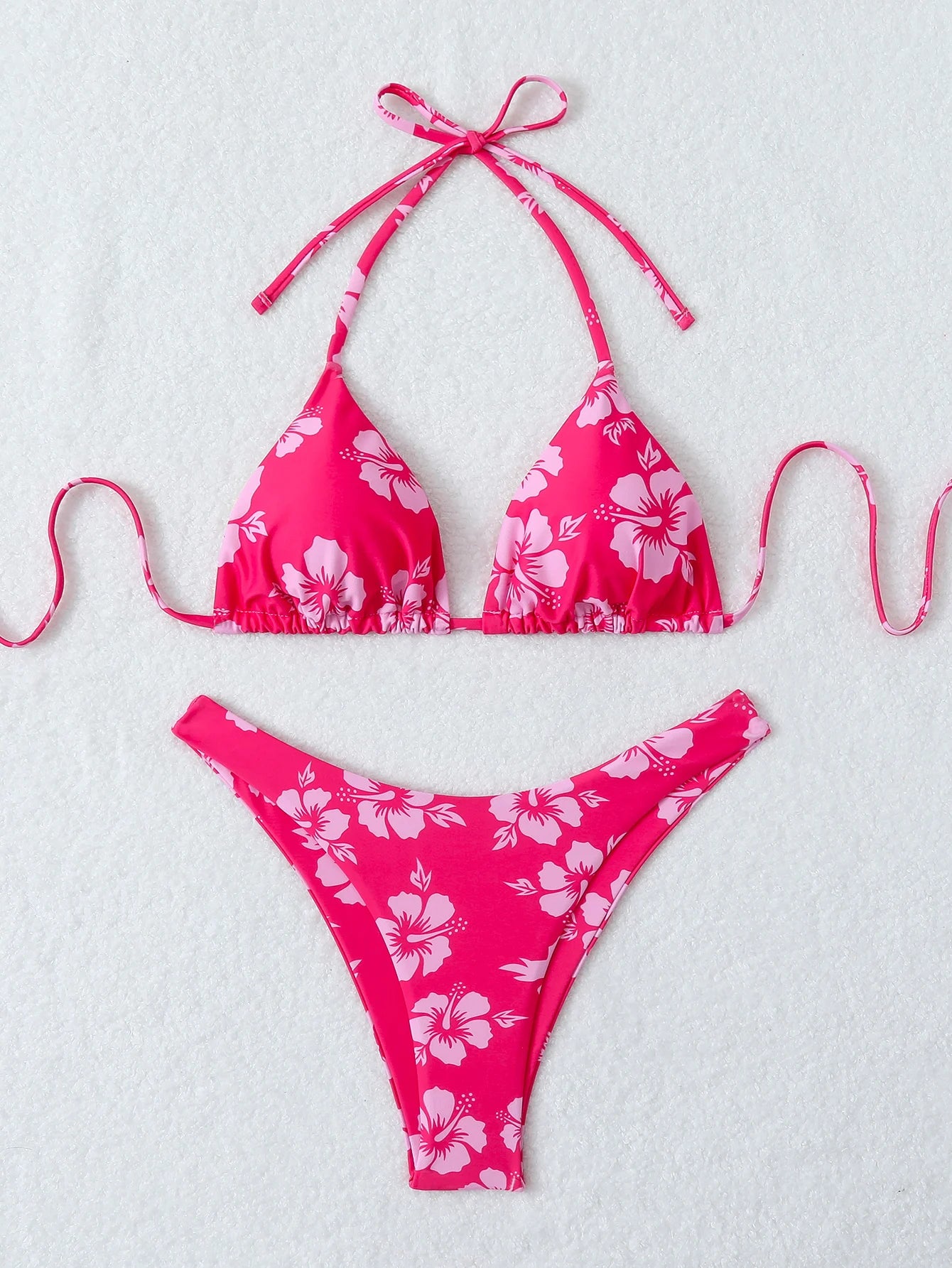 Summer retro floral print 2-piece bikini lace up swimsuit sexy high waisted women's swimsuit