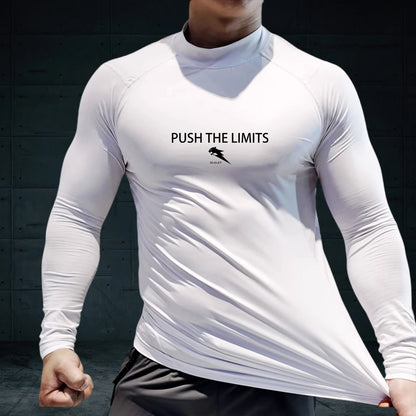 Autumn New Sports Shirt Men High Neck Compression Shirt Long Sleeved Training Top High Stretch Undershirt