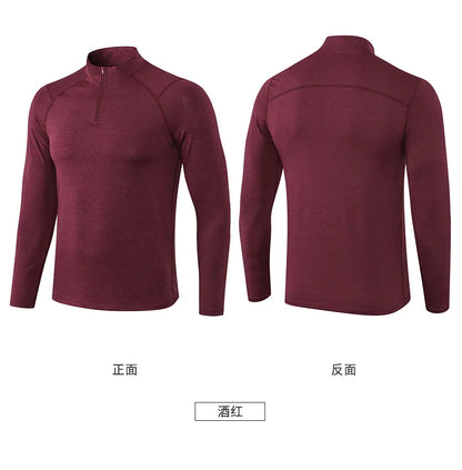 Men's Autumn Fitness Long-Sleeved Quick-Dry Running Tops Half-Zipper Slim-Fit Training Sweatshirt Baselayer Undershirts