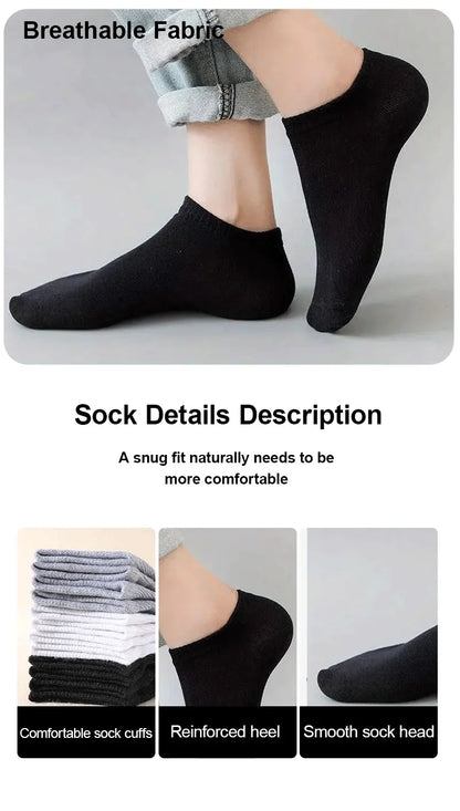 10/12/20/40 Pairs Men Boat Socks Business Sport Sweat Absorption Mature Summer Autumn Solid Color Soft Non Pilling Ankle Socks