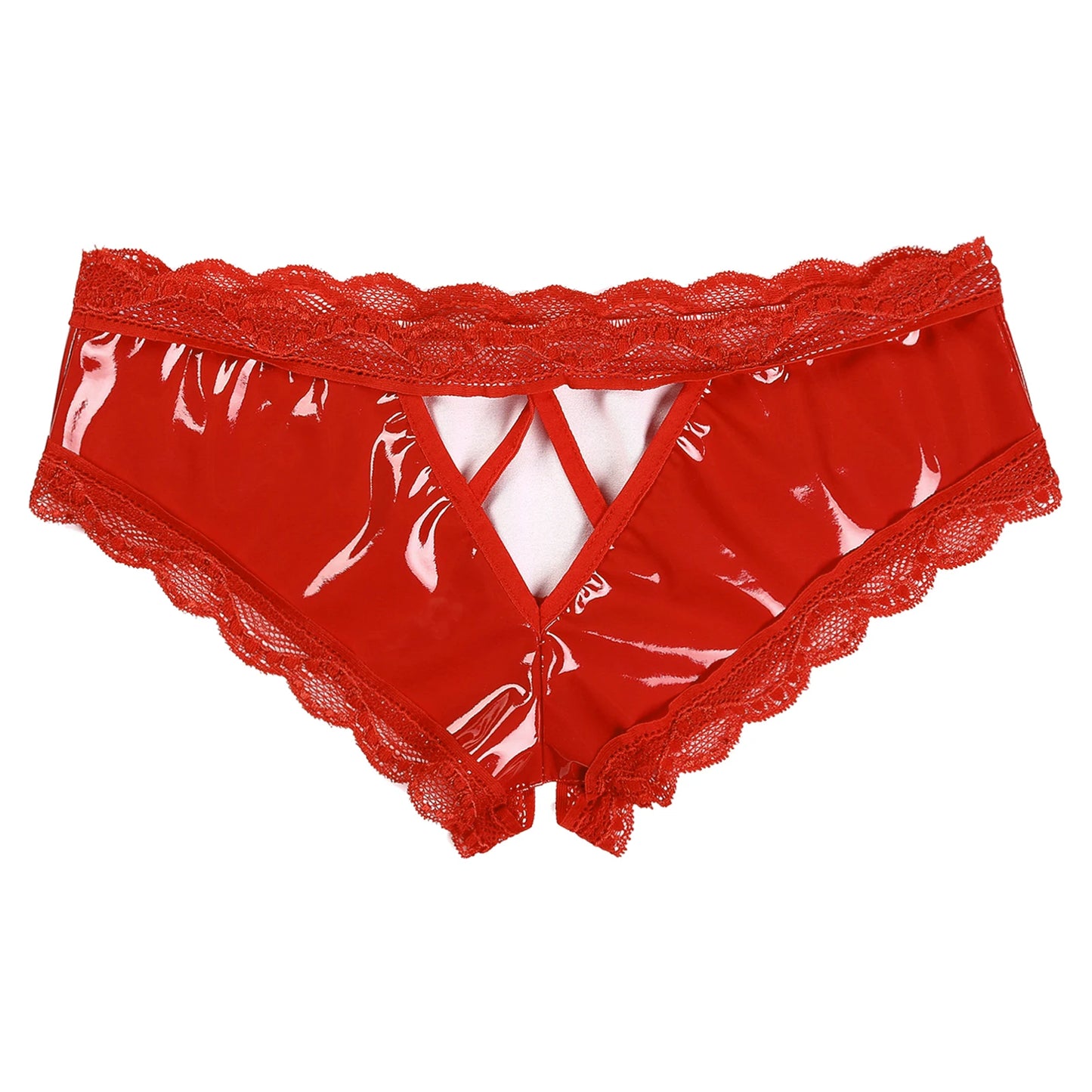 Erotic Panties Crotch Open Sex Wet Look Porn Underwear Patent Leather Lace V-Back mujer Mini Briefs