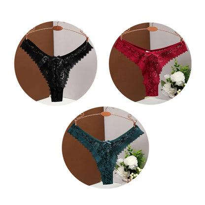 3PC Sexy T Back Woman Thong Panty Mid Waist Lace Panties Transparent Underwear "V-shape" Girls Erotic Panty