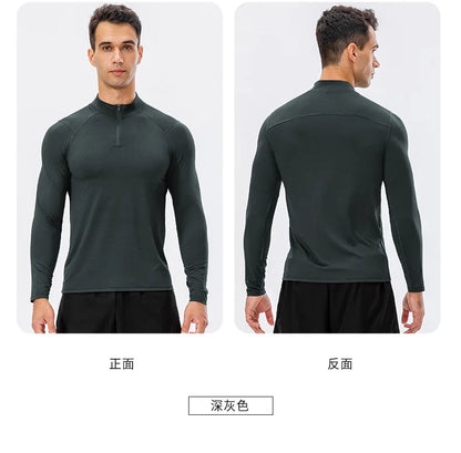 Men's Autumn Fitness Long-Sleeved Quick-Dry Running Tops Half-Zipper Slim-Fit Training Sweatshirt Baselayer Undershirts