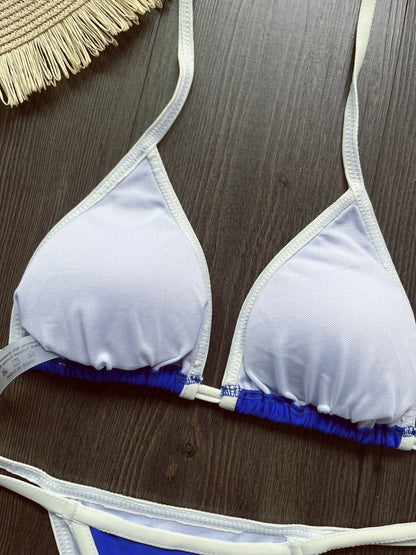 Embroidery Brasil Flag Contrast Split Bikini Set Women Swimwear Patchwork Swimsuit Hottie Outfit SummerBeachwear