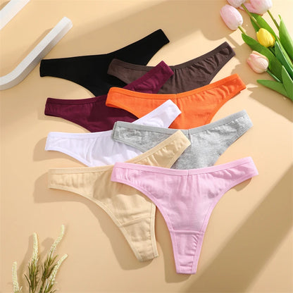 Women Cotton Thongs Female Sexy Low Waist Panties G-String Underwear Thongs Striped Panties Female Underwear T-Back Intimat 4PCS