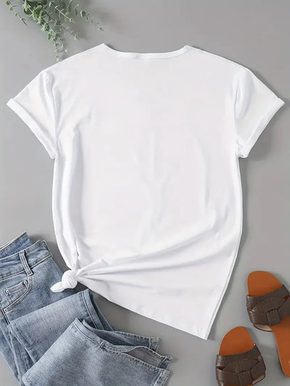Letter Print T-shirt Casual Short Sleeve Crew Neck Top for Spring Summer Clothing Women's Harajuku Sleeve Aesthetic Clothes