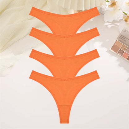 Women Cotton Thongs Female Sexy Low Waist Panties G-String Underwear Thongs Striped Panties Female Underwear T-Back Intimat 4PCS