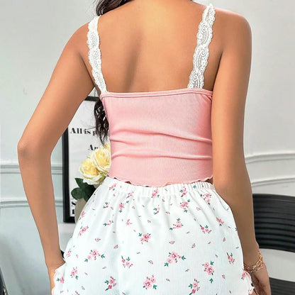 women's sexy lace lace camisole vest shorts sleepwear women's slim fit two-piece home outfit new product pink coffee blue
