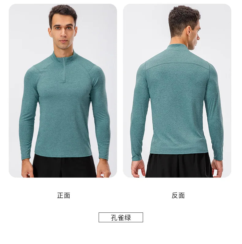 Men's Autumn Fitness Long-Sleeved Quick-Dry Running Tops Half-Zipper Slim-Fit Training Sweatshirt Baselayer Undershirts