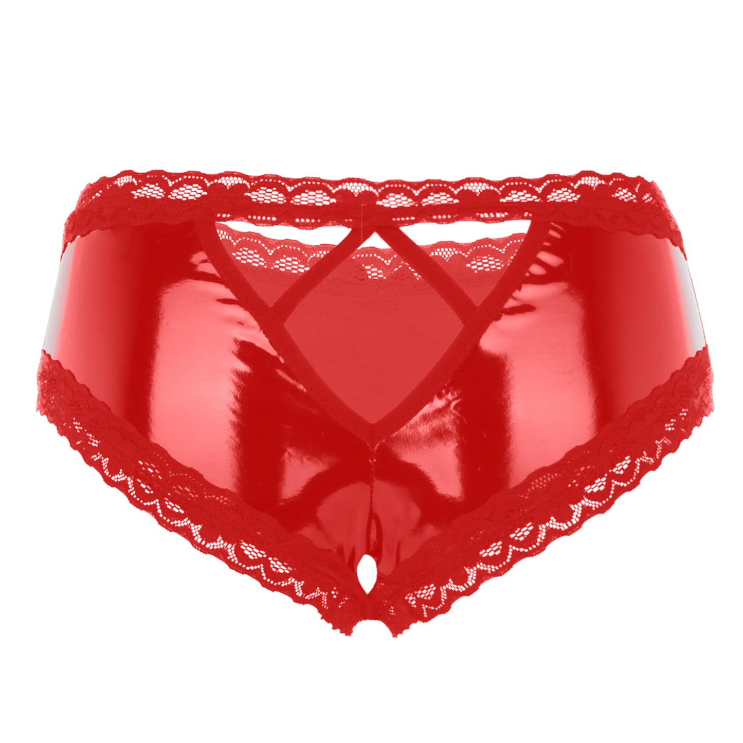 Erotic Panties Crotch Open Sex Wet Look Porn Underwear Patent Leather Lace V-Back mujer Mini Briefs
