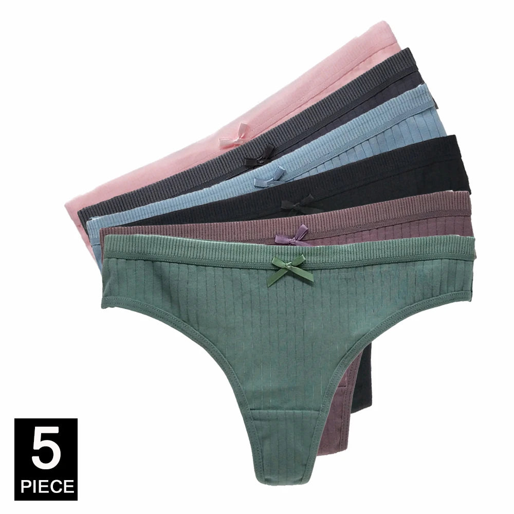 Sexy Thong 5 Pcs for Women Girls Cotton G-Strings Ladies Panties,Cute Cat Print Thongs