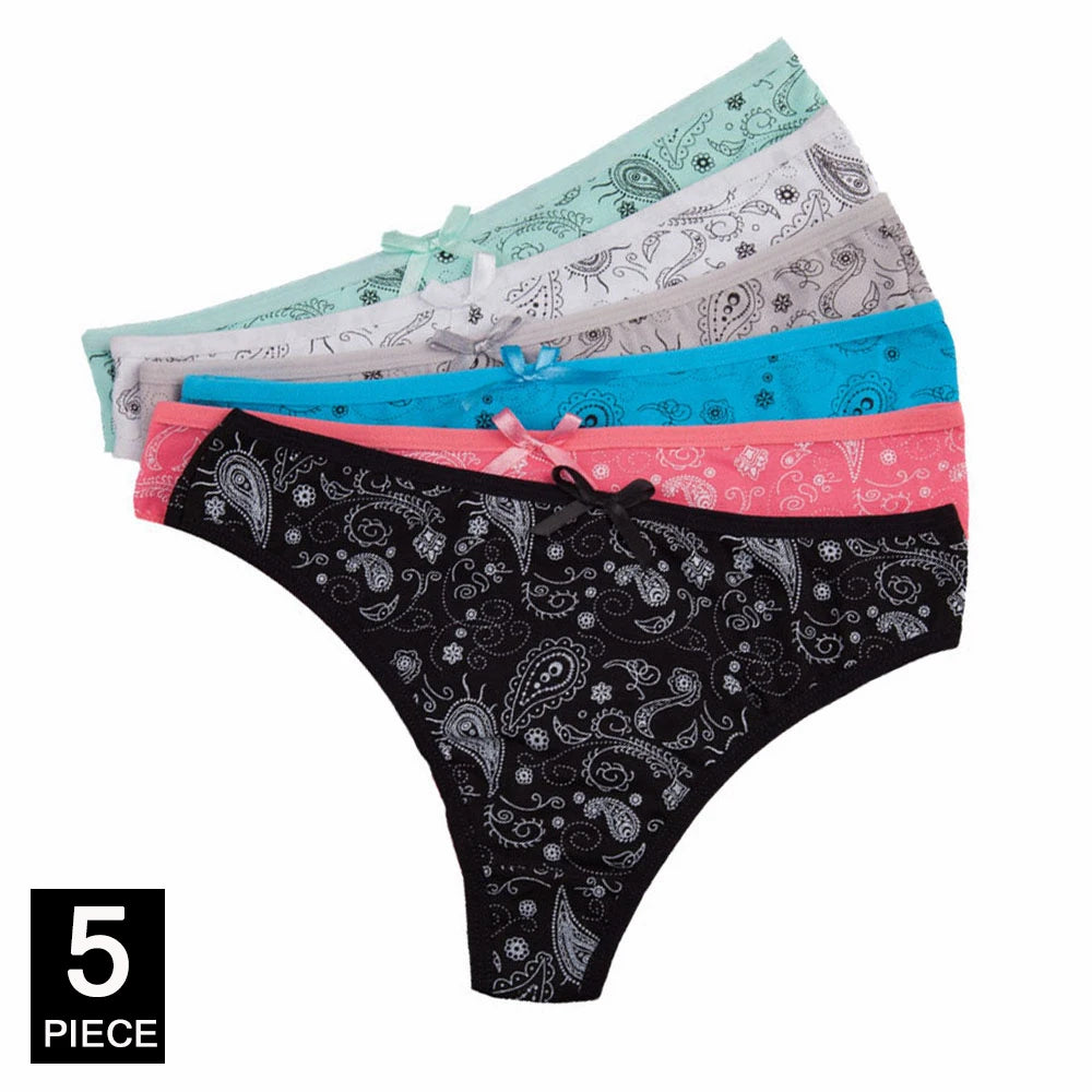 Sexy Thong 5 Pcs for Women Girls Cotton G-Strings Ladies Panties,Cute Cat Print Thongs