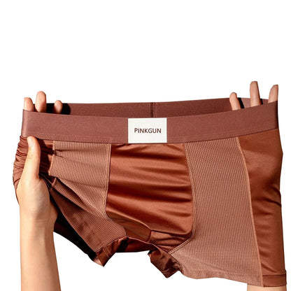 4-Piece Set Of Men's Satin Ice Silk Boxer Shorts, Semi Mesh Breathable Casual Underwear, Men's Comfortable Sports Boxer Shorts