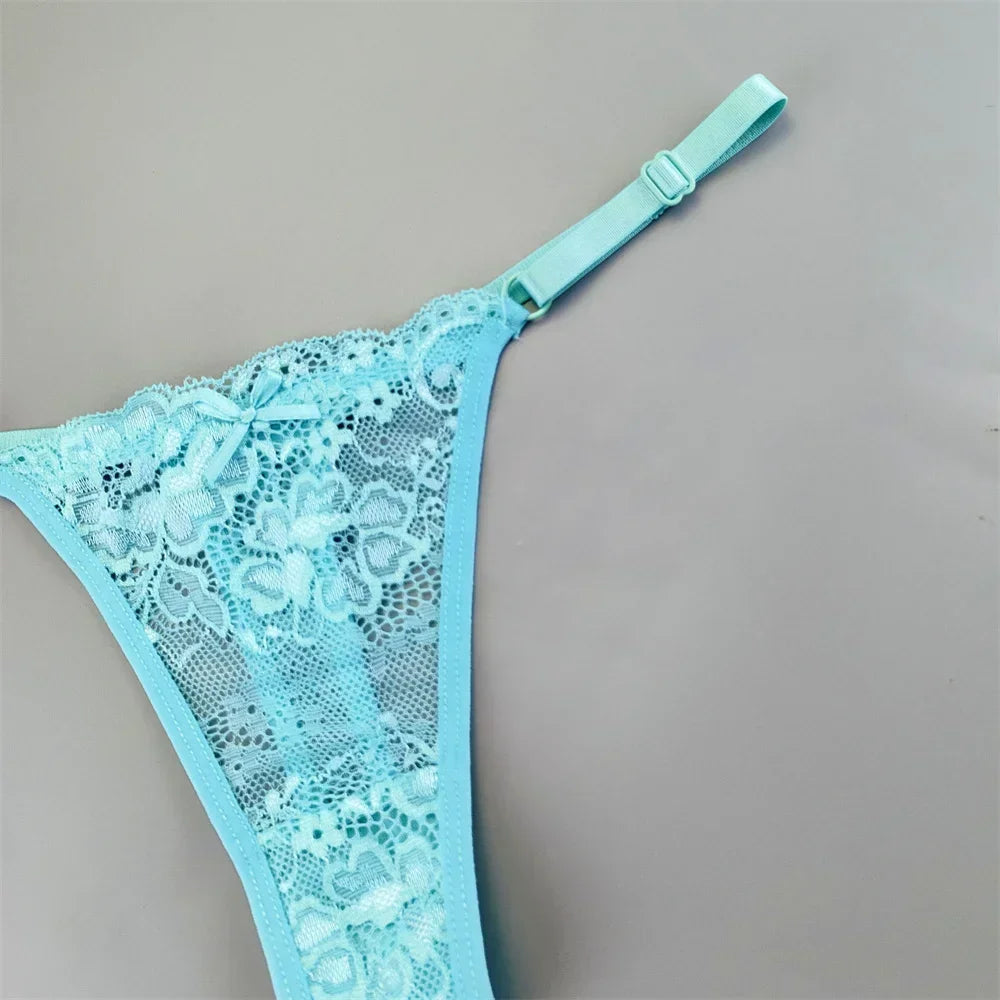 3PCS Adjustable Sexy Transparent Thong Panties Women Lace Underwear Low Waist Female T-back String Underpants
