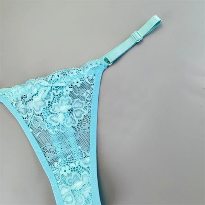 3PCS Adjustable Sexy Transparent Thong Panties Women Lace Underwear Low Waist Female T-back String Underpants