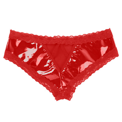Erotic Panties Crotch Open Sex Wet Look Porn Underwear Patent Leather Lace V-Back mujer Mini Briefs