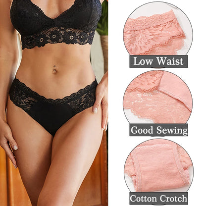 Sexy Perspective Women Back Lace Panties Patchwork Cotton Underpants Hollow Out Lingerie Underwear Comfortable Briefs 3PCS