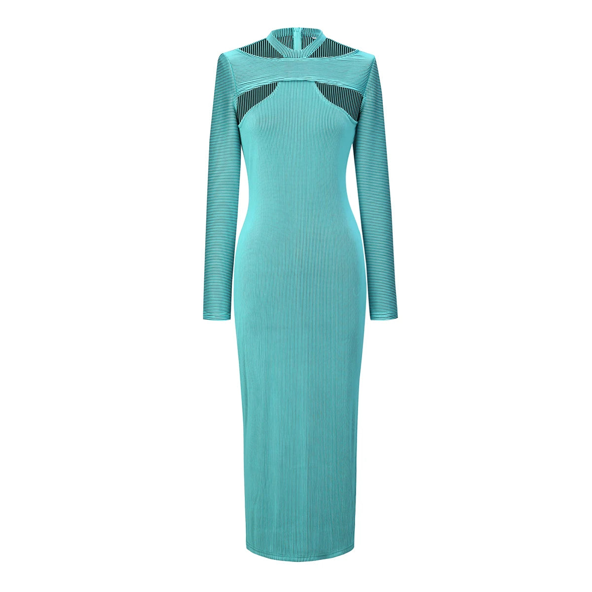 Hanging Neck Hollow Dress Stretch Pit Slim-fit Long-sleeved Hip Mid-length Dress Fashion Commuter Women's Clothing