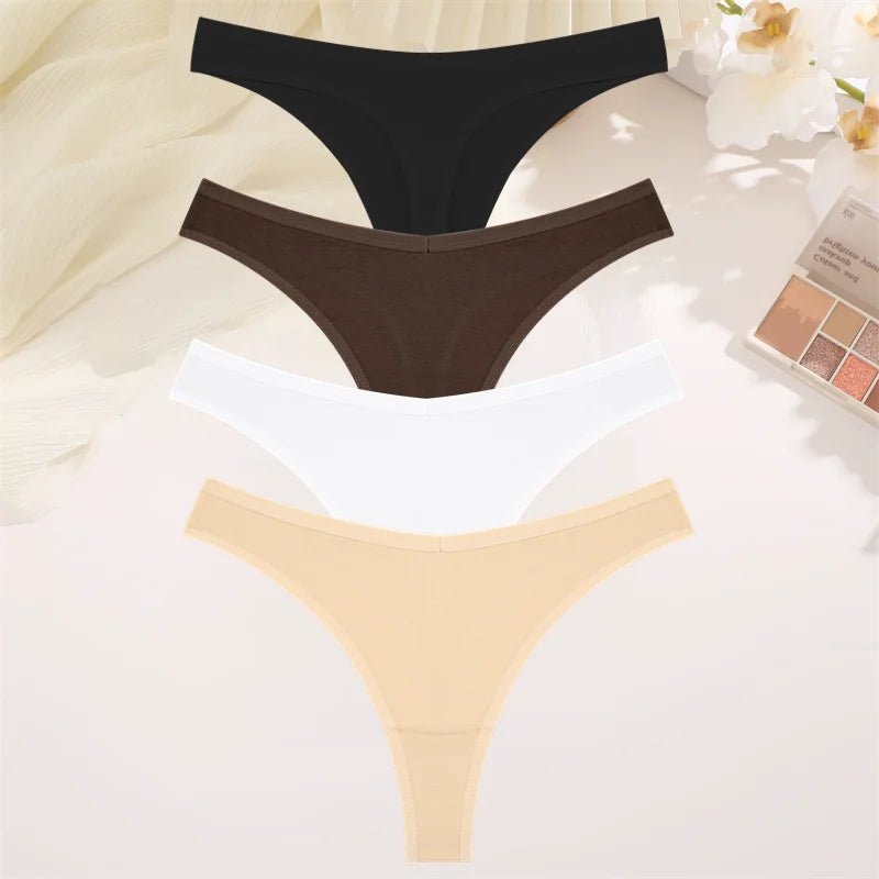 Women Cotton Thongs Female Sexy Low Waist Panties G-String Underwear Thongs Striped Panties Female Underwear T-Back Intimat 4PCS